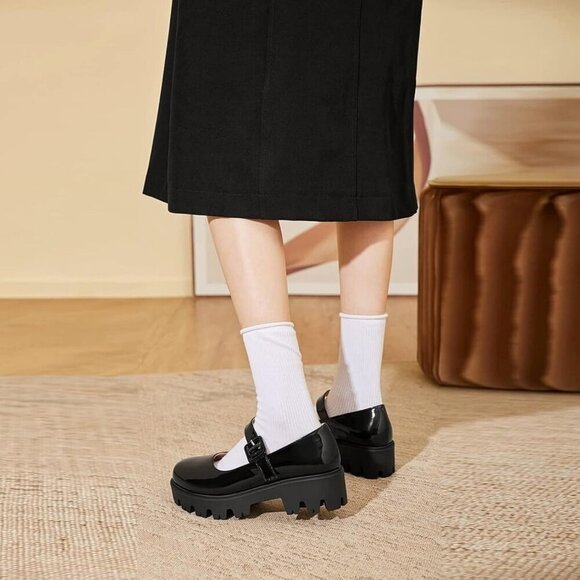 Women Chunky Mary Jane Platform Shoes Patent Leather Rubber Sole Size 6 - Picture 5 of 7